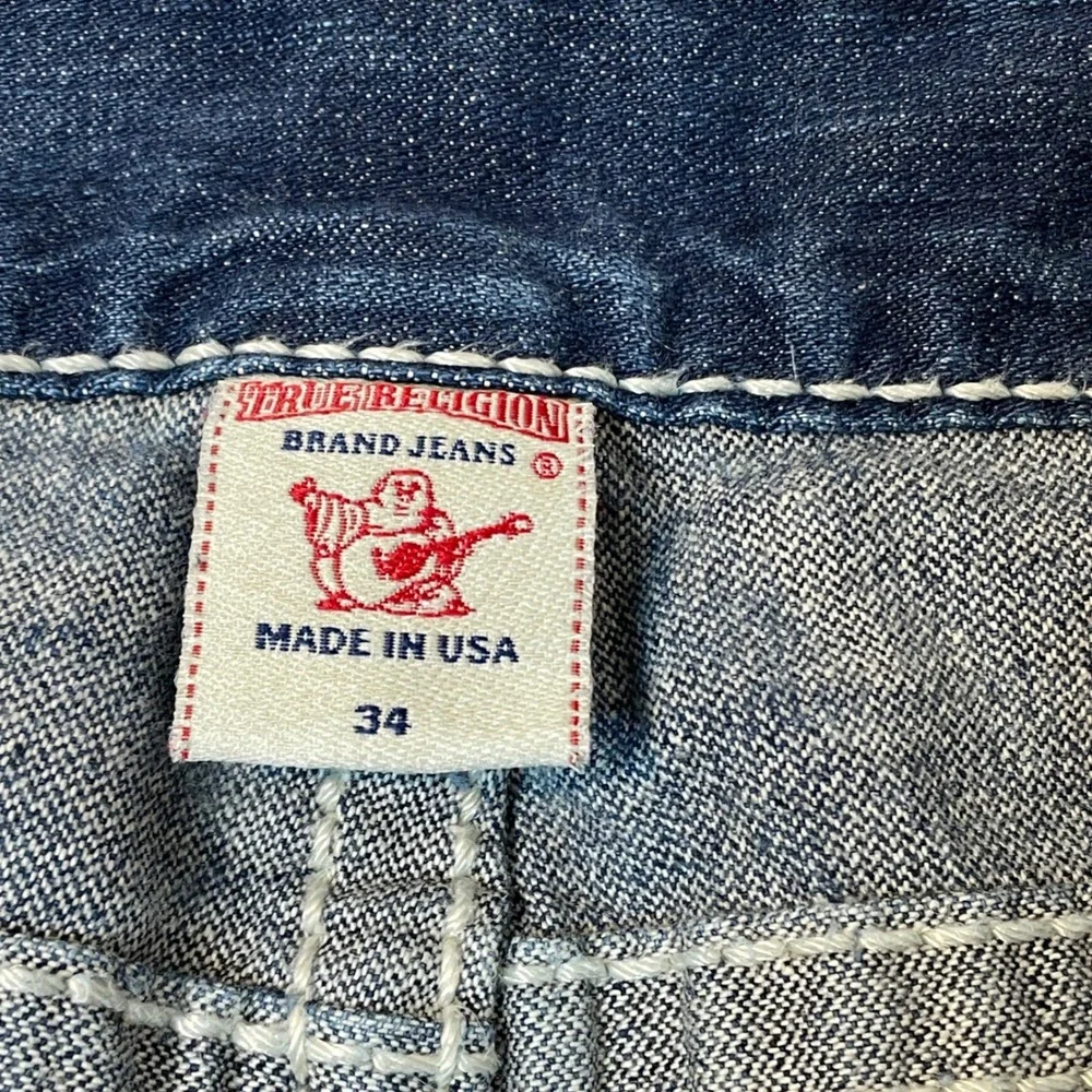 True Religion Mens Super T Straight Jeans Blue White Stitch Made in USA Size 34